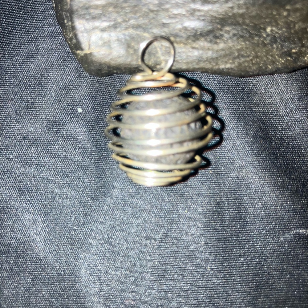 Spiral Silver Wire Wrapped meteor pendant